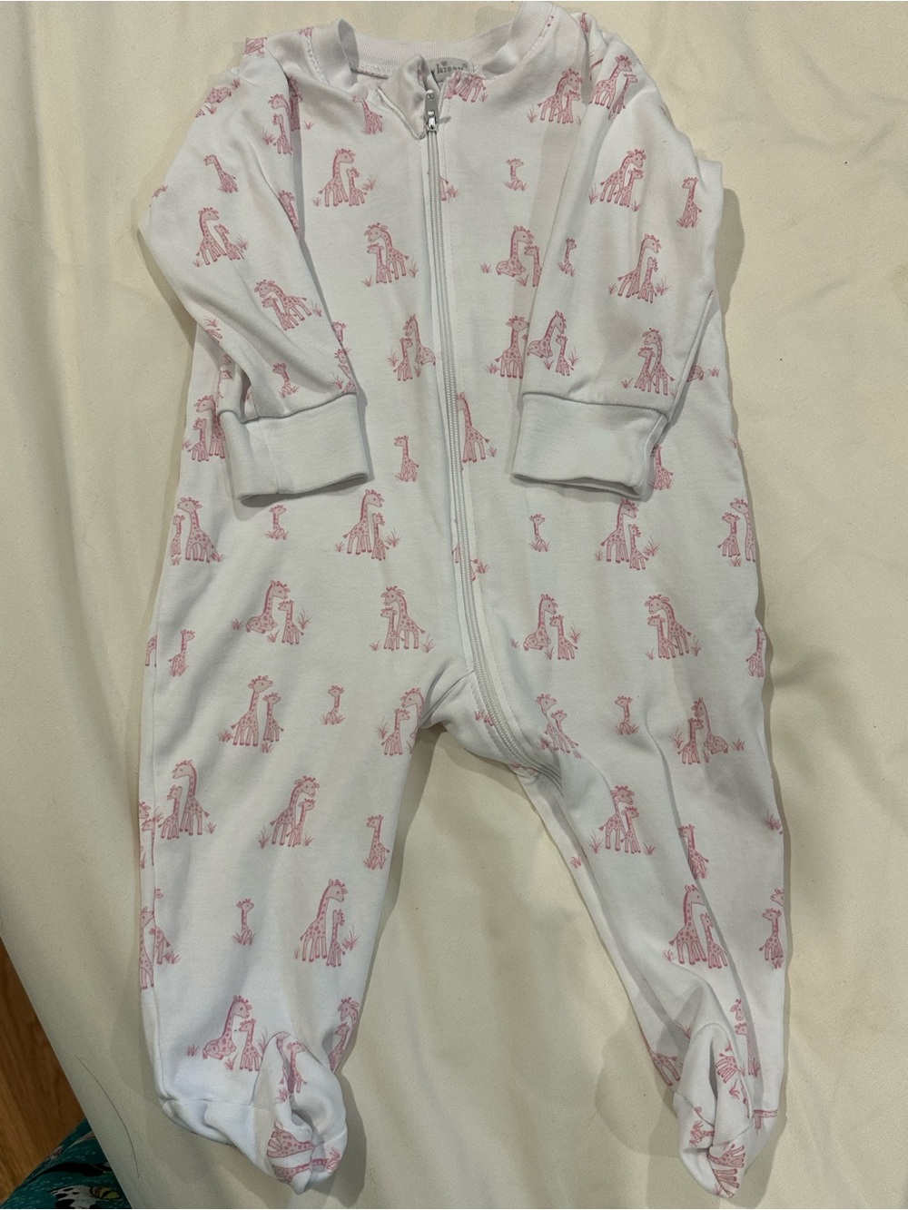 Kissy Kissy Double Zipper Footed One-Piece with Pink Giraffe Print